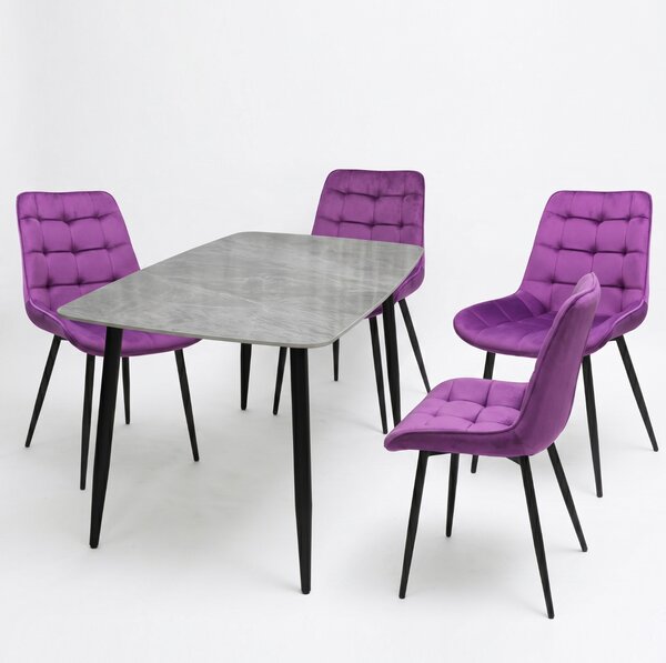 Set Masă fixă Atlas Marble Gri cu 4 Scaune Onix Mov