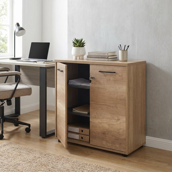 Biblioteca Adore New York, 2 usi cu cheie, 3 rafturi, Natur - Sonoma, 76x75x34 cm