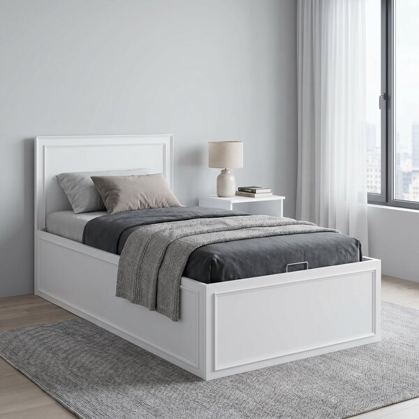 Pat de o persoana Adore Country cu loc de depozitare, Alb, 105x105x205 cm