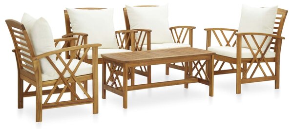 Set mobilier de grădină cu perne, 5 piese, lemn masiv de acacia