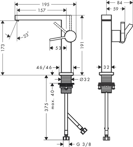 Hansgrohe Tecturis E baterie lavoar stativ negru 73041340