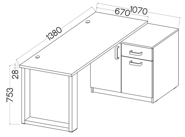 Masă PC Mantela 130 (stejar artisan + negru). 1041341