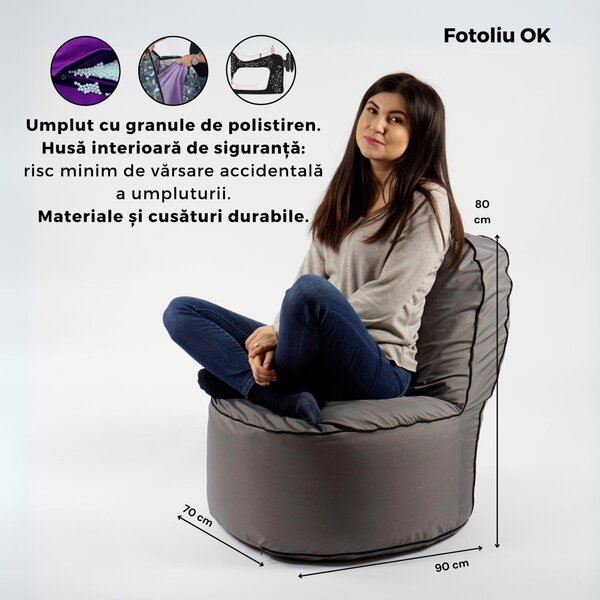 Fotoliu OK Pufrelax, Material Impermeabil, Lilac