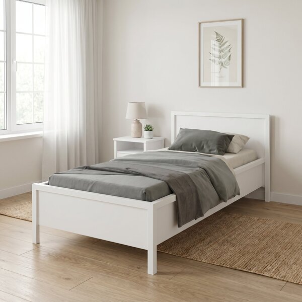 Pat de o persoana Adore Rustic, Alb, 118x89x207 cm