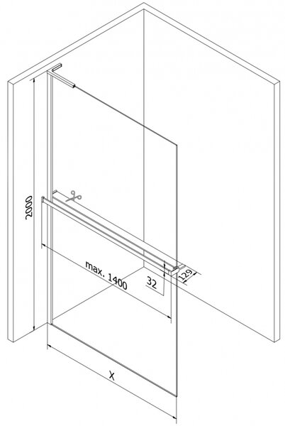 Mexen Kioto+ L, Paravan de duș Walk-In cu poliță și cuier 70 x 200 cm, sticlă 8 mm cu model nervurat, profil negru, 800-070-123-70-09
