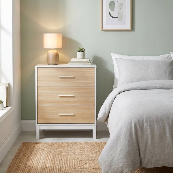 Comoda Adore London, 3 sertare, Alb - Stejar, 73x88x45 cm