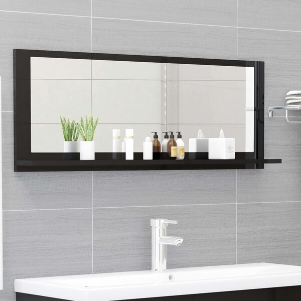 Oglindă de baie, negru extralucios, 100 x 10,5 x 37 cm, PAL