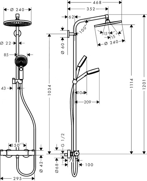 Hansgrohe Crometta set de baie perete cu termostat cu duș de ploaie auriu 88002389