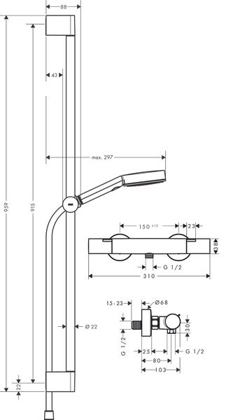 Hansgrohe Pulsify Select set de duș perete cu termostat negru 24261670