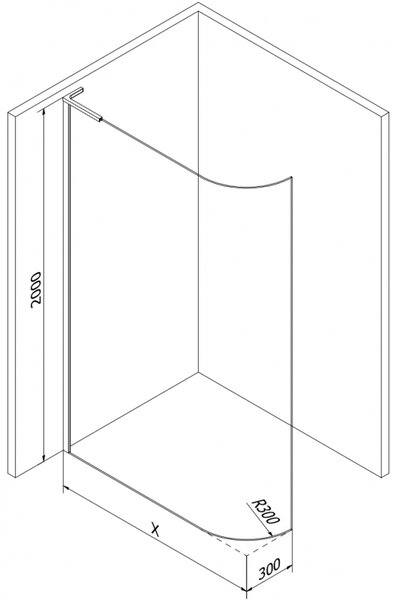 Mexen Kioto L, paravan de dus walk-in 120 x 200 cm, sticla transparenta 8 mm, profil negru, 800-120-103-70-06