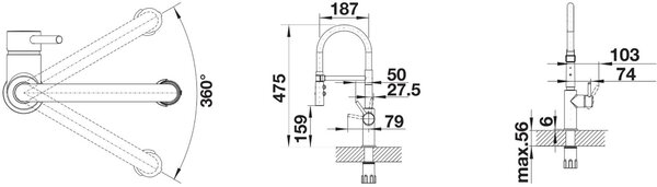 Blanco Catris-S Flexo baterie bucătărie pe picior negru 527731