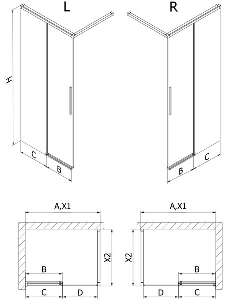 Mexen Rox, perete de duș 70 x 200 cm, sticlă transparentă de 8 mm, profil auriu lucios, 8C2-070-003-50-00
