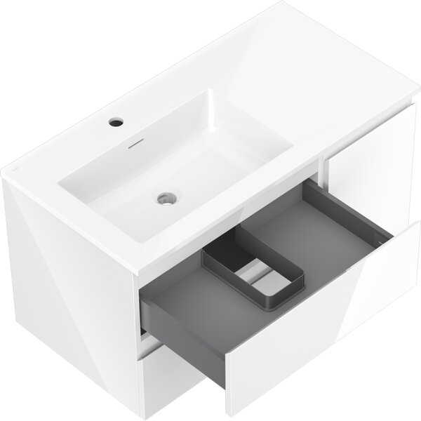 Mexen Orio, mobilier baie 90 cm cu lavoar Otis stânga, 2S, 1D, alb lucios, 91A13-09047-3-BBFFF00-W18L00