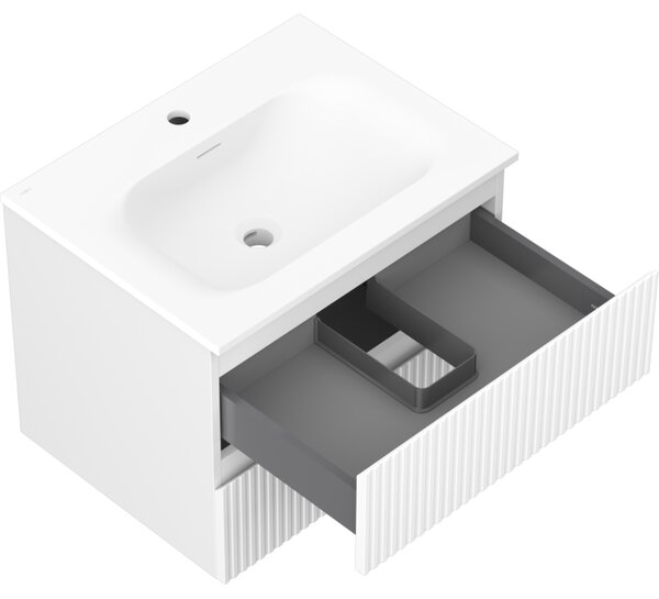 Mexen Rivel, mobilier baie 60 cm cu lavoar Vela, 2 sertare, canelat, alb mat, 91A20-06047-2-BFF01-W23M01