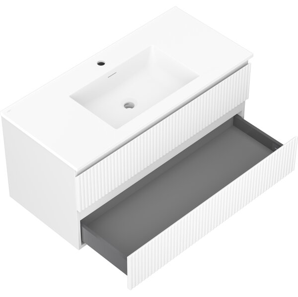 Mexen Rivel dulap de baie 100 cm cu lavoar Otis, 2 sertare, canelat, alb mat - 91A20-10047-2-BFF01-W18M01