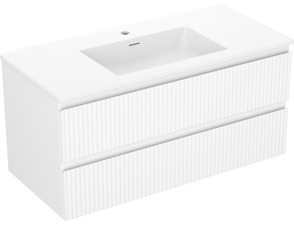 Mexen Rivel dulap de baie 100 cm cu lavoar Otis, 2 sertare, canelat, alb mat - 91A20-10047-2-BFF01-W18M01