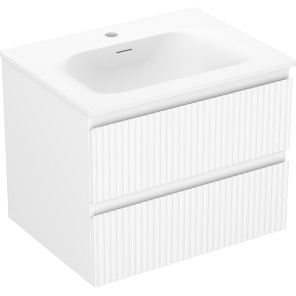 Mexen Rivel, mobilier baie 60 cm cu lavoar Vela, 2 sertare, canelat, alb mat, 91A20-06047-2-BFF01-W23M01