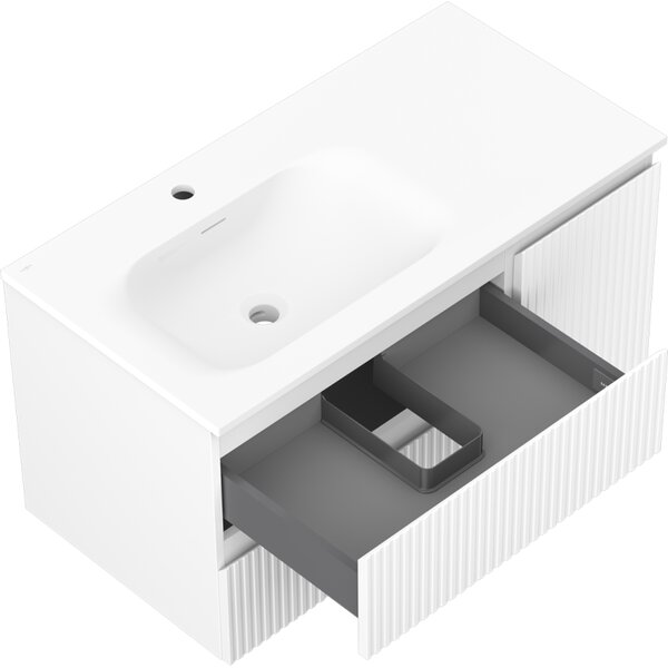 Mexen Rivel, mobilier baie 90 cm cu lavoar Vela stânga, 2S, 1D, canelat, alb mat, 91A23-09047-3-BBFFF01-W23L01