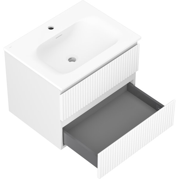 Mexen Rivel, mobilier baie 60 cm cu lavoar Vela, 2 sertare, canelat, alb mat, 91A20-06047-2-BFF01-W23M01
