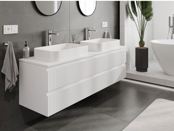 Mexen Rivel dulap baie sub lavoar 160 cm cu blat, 2 sertare, canelat, alb mat - 91A20-16047-2-BFFC01
