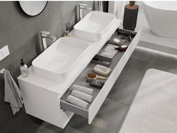 Mexen Rivel dulap baie sub lavoar 160 cm cu blat, 2 sertare, canelat, alb mat - 91A20-16047-2-BFFC01