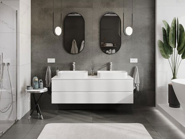 Mexen Rivel dulap baie sub lavoar 160 cm cu blat, 2 sertare, canelat, alb mat - 91A20-16047-2-BFFC01