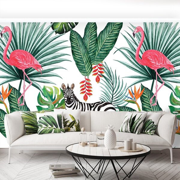 Fototapet Zebra și Flamingo