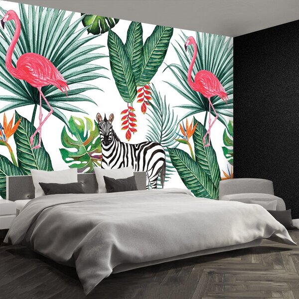 Fototapet Zebra și Flamingo
