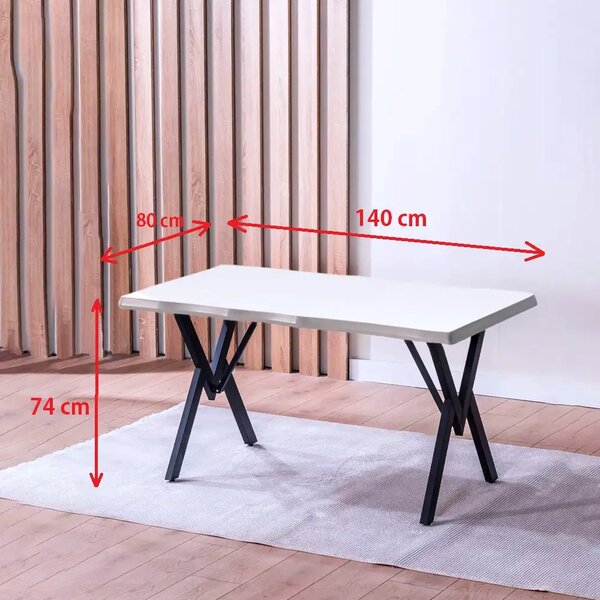 Set Masa Barton din MDF cu 4 Scaune din metal, culaore negru, 140 cm