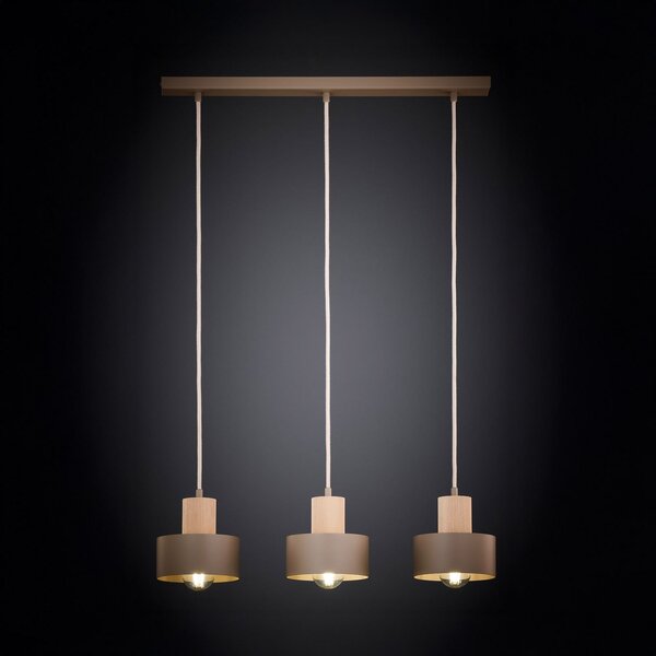 SIGMA Lampă suspendată Rif Wood, bej/fag, lungime 67 cm, cu 3 becuri, reglabil, Bej, Camera de zi / sufragerie, Metal, Modern