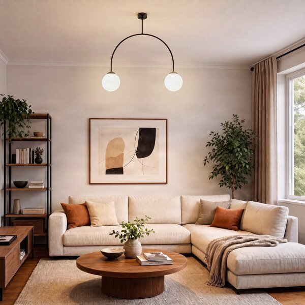 Milagro Lighting Plafonieră Archie, negru, lungime 68 cm, metal, cu 2 becuri., reglabil, Negru, Camera de zi / sufragerie, Metal
