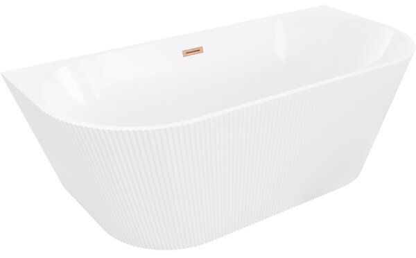 Cadă de baie independentă Mexen Oris cu caneluri 150 x 75 cm, alb lucios, preaplin cupru mat, 52871507500-65