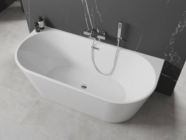 Mexen Oval cadă freestandingă perete-adjacent 140 x 75 cm, albă, preaplin cromat - 52671407500-01