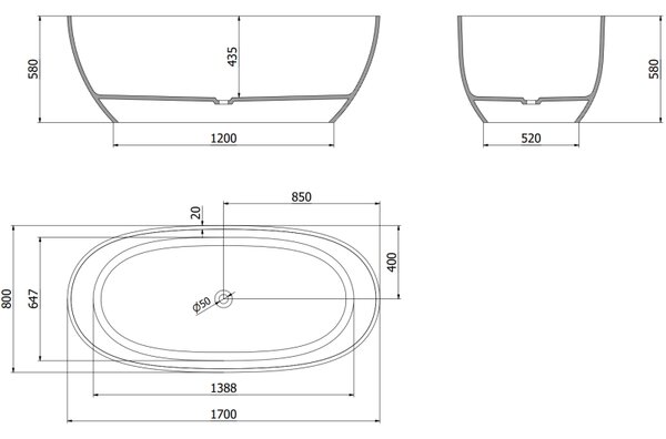 Mexen Pure clar cadă de baie independentă transparentă 170 x 80 cm, dop crom - 58071708008