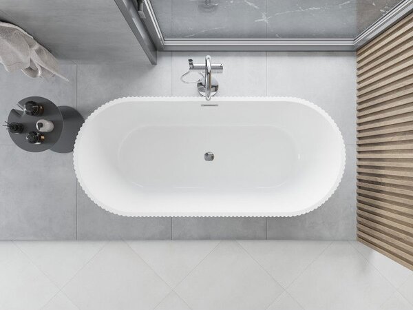 Mexen Yara cadă freestanding canelată 170 x 75 cm, albă, preaplin crom - 52861707500-01