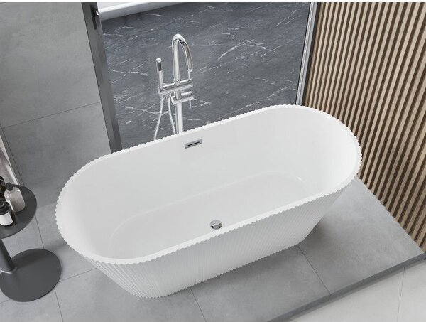 Mexen Yara cadă freestanding canelată 170 x 75 cm, albă, preaplin crom - 52861707500-01