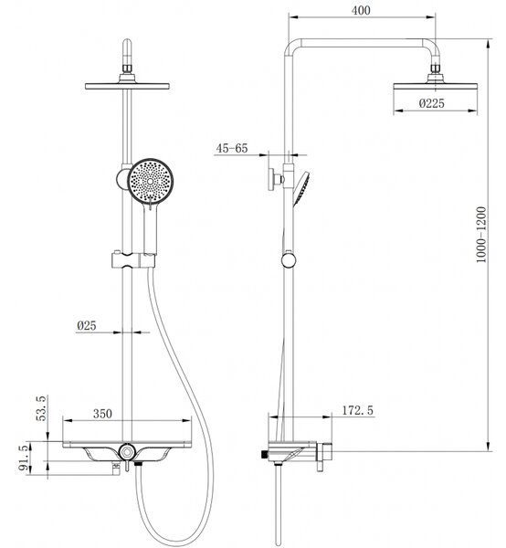 Mexen Frost, set de dus cu manual si cap de ploaie, alb, 78111-20