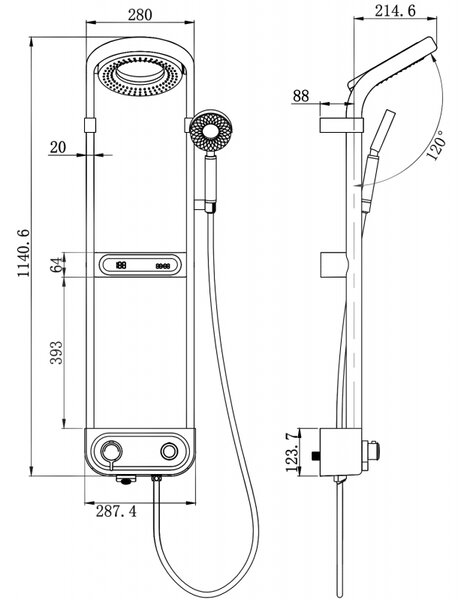 Mexen Peak, set de duș cu manual și cap de ploaie, afișaj LED, alb, 78106-20