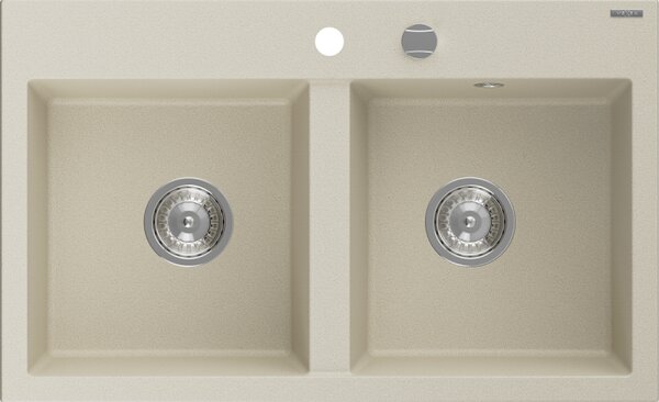 Mexen Hektor, chiuveta granit cu 2 camere 800x480x205 mm, bej, sifon crom, 6521802000-69