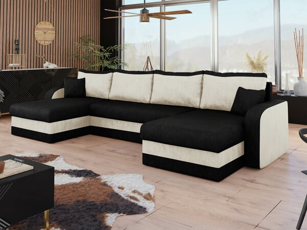 Colțar Comfivo Melissa IV, Funcția de dormit, Spațiu de depozitare, 304x140x80cm, 140.5 kg, Picioare: Plastic