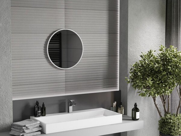 Mexen Loft, oglinda baie rotunda 50 cm, culoare rama alb, 9850-050-050-000-20