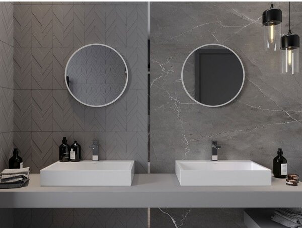 Mexen Loft, oglinda baie rotunda 50 cm, culoare rama alb, 9850-050-050-000-20