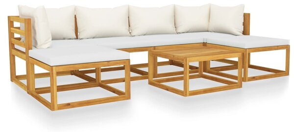 Set mobilier de grădină cu perne crem, 7 piese, lemn de acacia