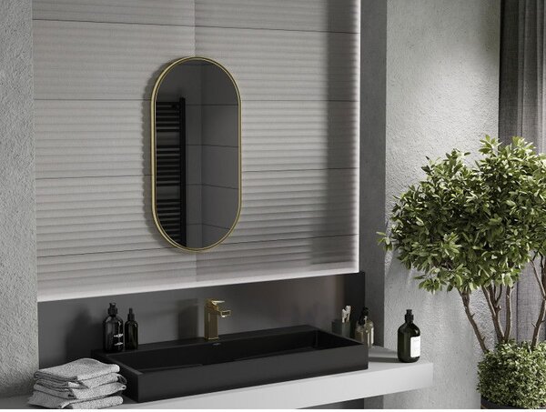 Mexen Loft, oglinda baie ovala 80 x 40 cm, culoare rama auriu lucios, 9851-080-040-000-50