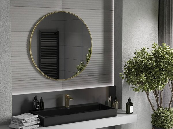 Mexen Loft, oglinda baie rotunda 90 cm, culoare rama auriu lucios, 9850-090-090-000-50