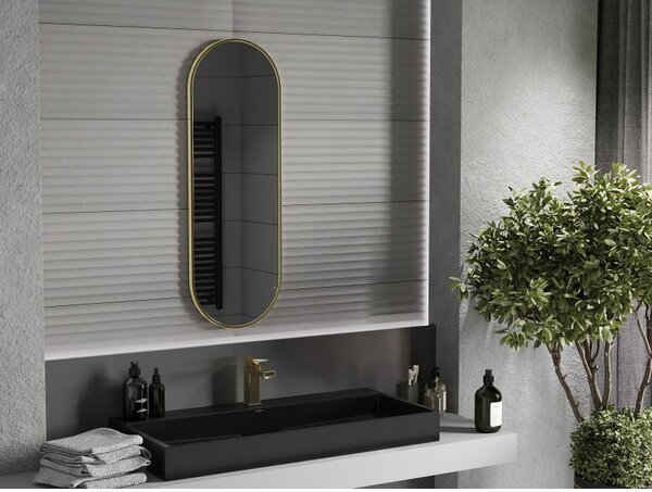 Mexen Loft, oglinda baie ovala 100 x 35 cm, culoare rama auriu lucios, 9851-100-035-000-50