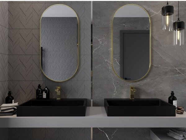 Mexen Loft, oglinda baie ovala 100 x 50 cm, culoare rama auriu lucios, 9851-100-050-000-50