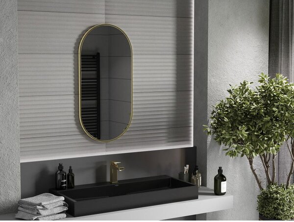 Mexen Loft, oglinda baie ovala 90 x 45 cm, culoare rama auriu lucios, 9851-090-045-000-50