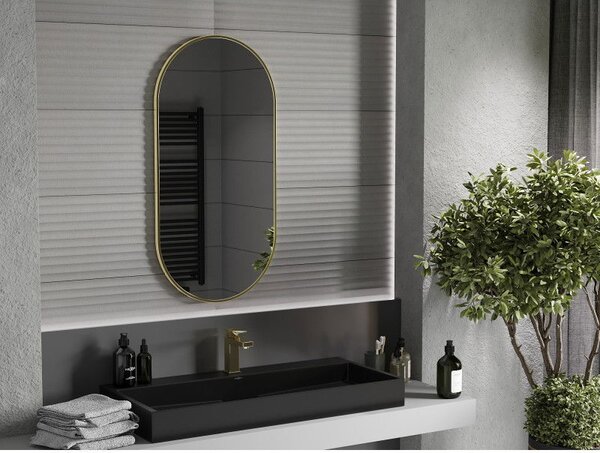 Mexen Loft, oglinda baie ovala 100 x 50 cm, culoare rama auriu lucios, 9851-100-050-000-50