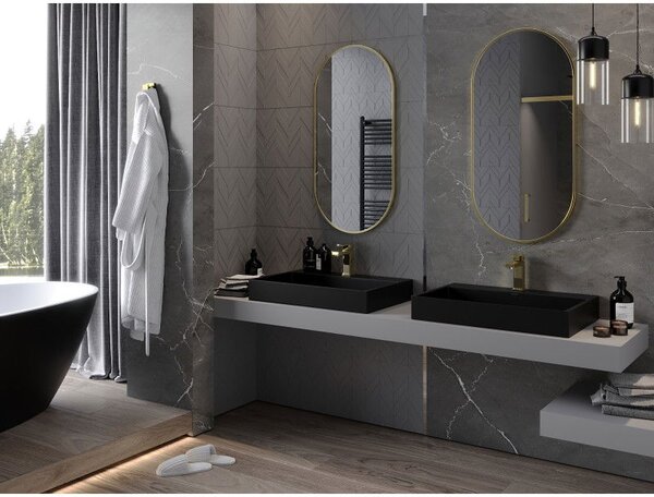 Mexen Loft, oglinda baie ovala 100 x 50 cm, culoare rama auriu lucios, 9851-100-050-000-50